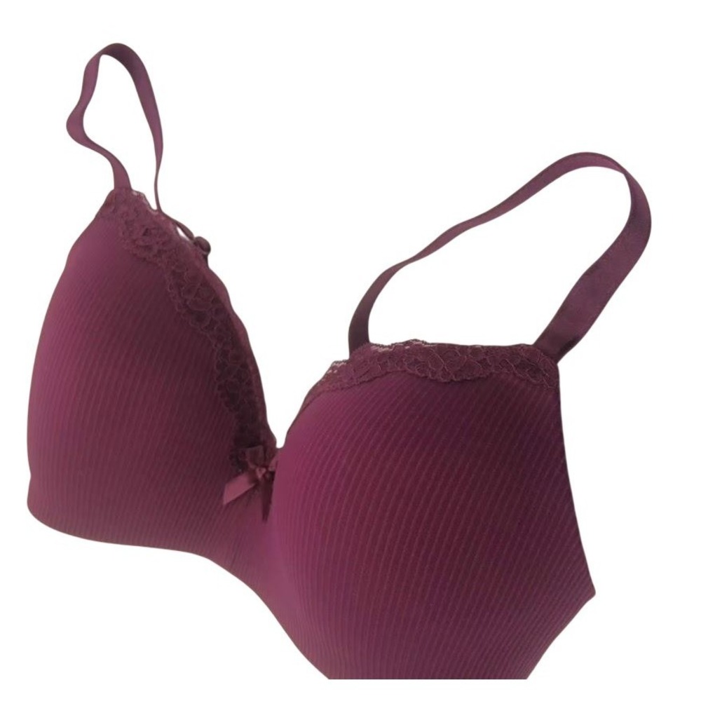 Bra Womens Medium Purple T-Shirt Underwire Lace Bow Lightly Lined Knit Padded